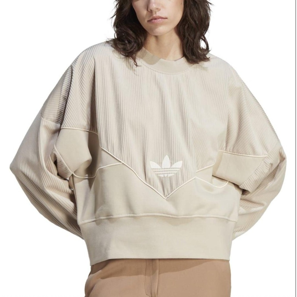 Adidas Originals Womens Ribbed Velvet Corduroy Sweatshirt Beige Medium